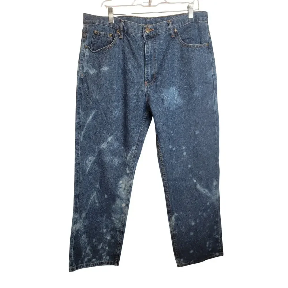 Open Trails Mens‎ 36x30 Distressed Bleach Splatter Denim Jeans Blue Workwear